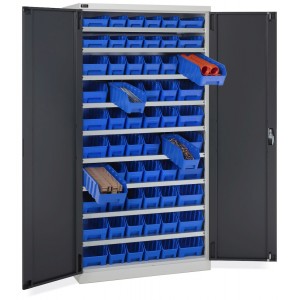 Armoire à porte battante avec 60 bacs RK Box Air, L1023 x P555 x H2000 mm, gris et anthracite