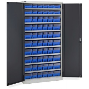 Schrank mit 60 Behältern RK Box Air mit Trennwänden und Fronten, B1023 x T555 x H2000 mm, Grau und Anthrazit