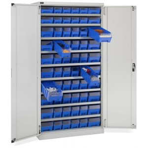 Schrank mit 60 Behältern RK Box Air mit Trennwänden und Fronten, B1023 x T555 x H2000 mm, Grau