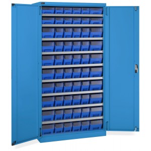 Armoire avec 60 bacs RK Box Air avec séparateurs et façades, L1023 x P555 x H2000 mm, bleu
