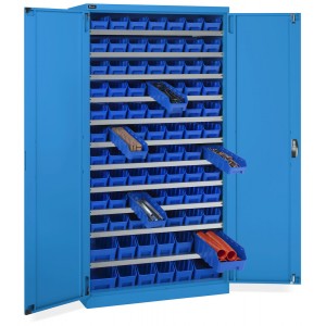 Schrank mit 82 Behältern RK Box Air, B1023 x T555 x H2000 mm, Blau