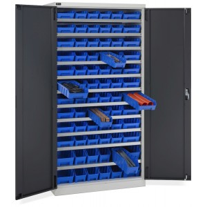Schrank mit Flügeltüren mit 72 Behältern RK Box Air, B1023 x T555 x H2000 mm, Grau und Anthrazit