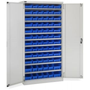 Armadio con porte a battente con 72 contenitori RK Box Air, L1023 x P555 x H2000 mm, grigio