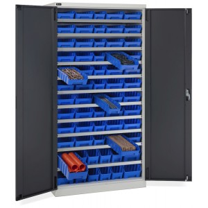 Schrank mit Flügeltüren mit 62 Behältern RK Box Air, B1023 x T555 x H2000 mm, Grau und Anthrazit