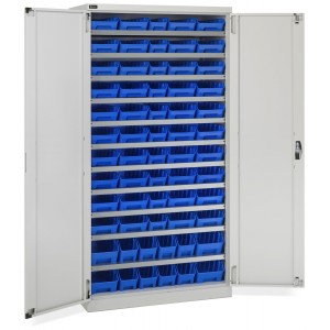 Armadio con porte a battente con 62 contenitori RK Box Air, L1023 x P555 x H2000 mm, grigio