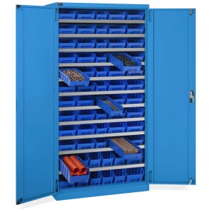Armoire à porte battante avec 62 bacs RK Box Air, L1023 x P555 x H2000 mm, bleu