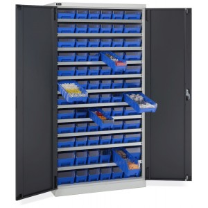 Armoire avec 72 bacs RK Box Air avec séparateurs et façades, L1023 x P555 x H2000 mm, gris et anthracite