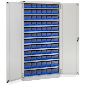Armoire avec 72 bacs RK Box Air avec séparateurs et façades, L1023 x P555 x H2000 mm, gris