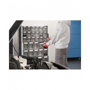 Carrello con cassettiere trasparenti, 70 contenitori