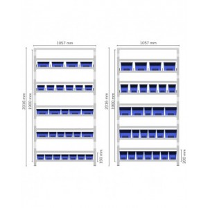 Scaffalatura kanban con 7 piani inclinati e separatori, L1057 x P621 x H2016 mm