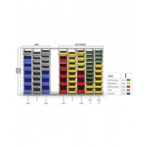 Scaffale con 21 contenitori Picking Box Air mis. 4/4A5, L1208 x P521 x H2003 mm
