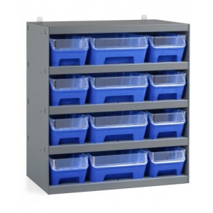 Scaffale con 12 contenitori RK Box Air con divisori e frontalini, L500 x P300 x H545 mm