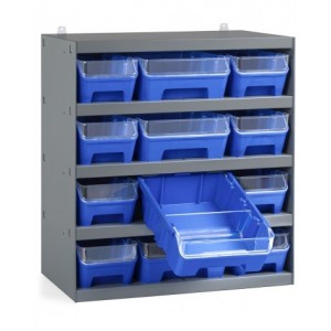 Scaffale con 12 contenitori RK Box Air con divisori e frontalini, L500 x P300 x H545 mm