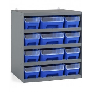 Scaffale con 12 contenitori RK Box Air con divisori e frontalini, L500 x P400 x H545 mm