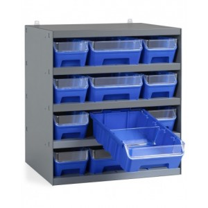 Scaffale con 12 contenitori RK Box Air con divisori e frontalini, L500 x P400 x H545 mm
