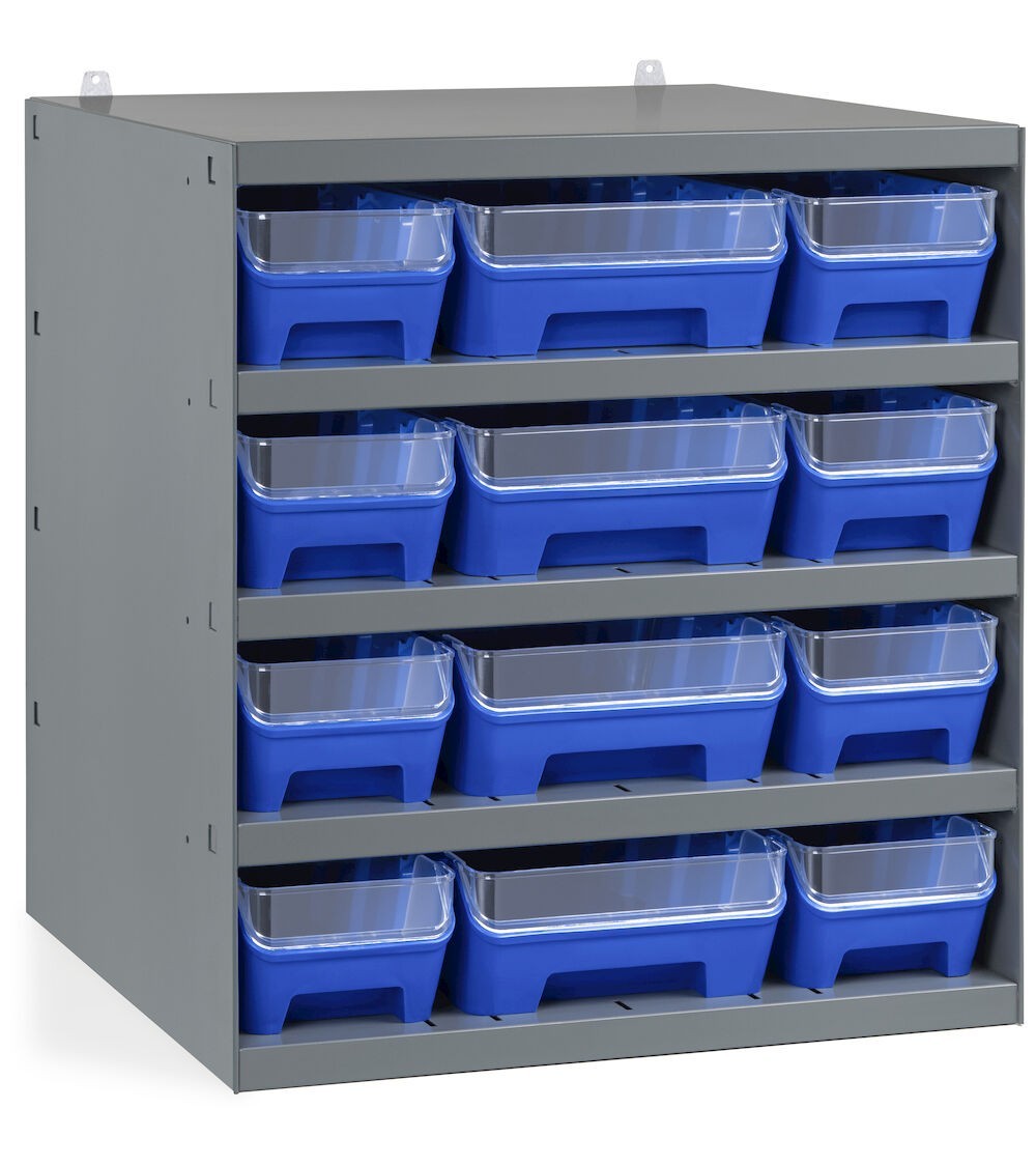 Scaffale con 12 contenitori RK Box Air con divisori e frontalini, L500 x P500 x H545 mm