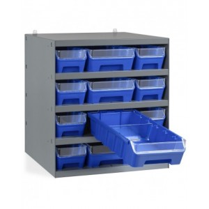 Scaffale con 12 contenitori RK Box Air con divisori e frontalini, L500 x P500 x H545 mm