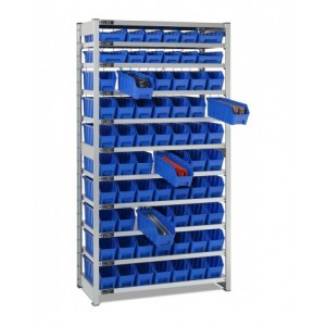 Scaffale con 11 piani e 68 contenitori RK Box Air, L1057 x P521 x H2011 mm