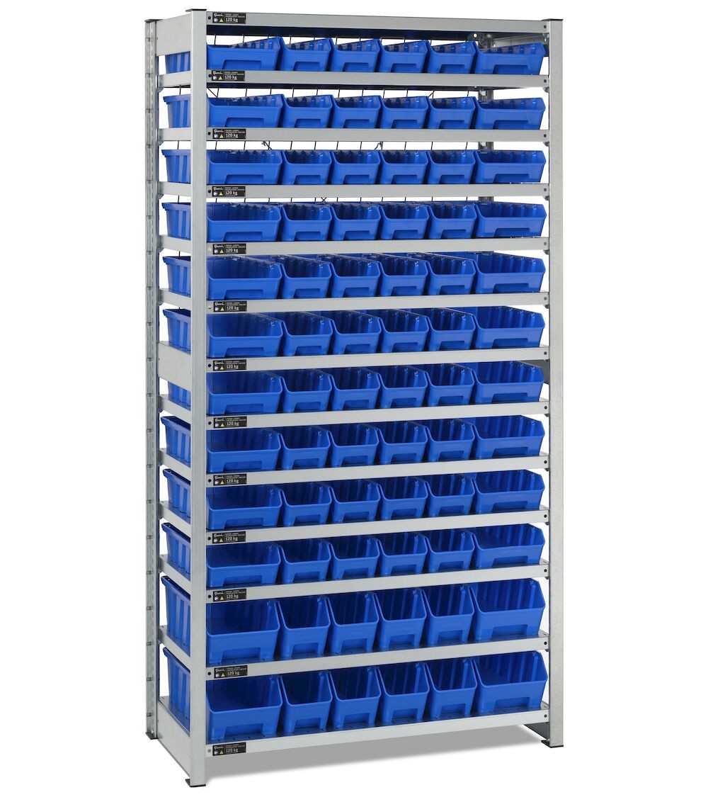 Scaffale con 13 piani e 72 contenitori RK Box Air, L1057 x P521 x H2011 mm