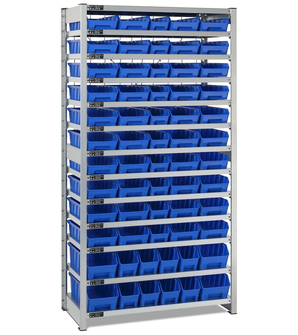 Scaffale con 13 piani e 62 contenitori RK Box Air, L1057 x P521 x H2011 mm