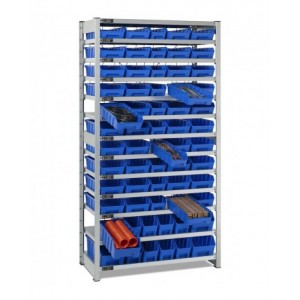 Scaffale con 13 piani e 62 contenitori RK Box Air, L1057 x P521 x H2011 mm