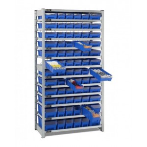 Scaffale con 13 piani e 72 contenitori RK Box Air con divisori e frontalini, L1057 x P521 x H2011 mm