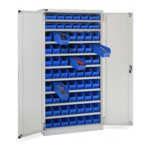 Armadio a battente con 68 contenitori RK Box Air, L1023 x P555 x H2000 mm, grigio