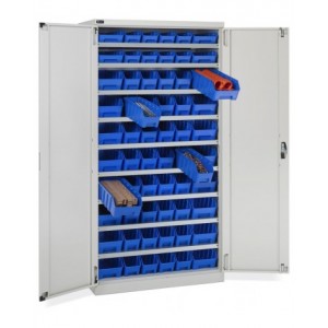 Armadio a battente con 60 contenitori RK Box Air, L1023 x P555 x H2000 mm, grigio