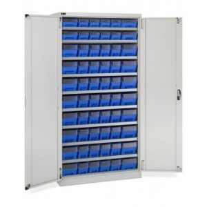 Armadio con 60 contenitori RK Box Air con divisori e frontalini, L1023 x P555 x H2000 mm, grigio