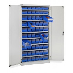 Armadio con 60 contenitori RK Box Air con divisori e frontalini, L1023 x P555 x H2000 mm, grigio