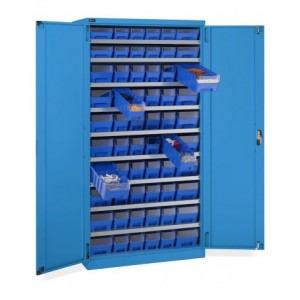 Armadio con 60 contenitori RK Box Air con divisori e frontalini, L1023 x P555 x H2000 mm, blu