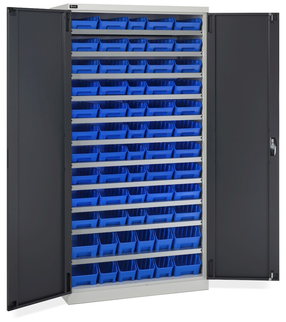 Armadio con porte a battente con 62 contenitori RK Box Air, L1023 x P555 x H2000 mm, grigio e antracite