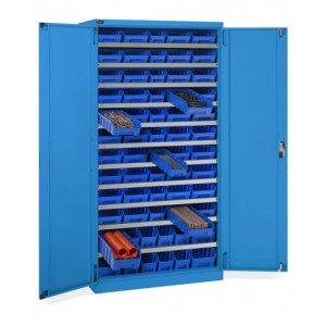 Armadio con porte a battente con 62 contenitori RK Box Air, L1023 x P555 x H2000 mm, blu