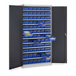 Armadio con 72 contenitori RK Box Air con divisori e frontalini, L1023 x P555 x H2000 mm, grigio e antracite