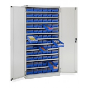 Armadio con 72 contenitori RK Box Air con divisori e frontalini, L1023 x P555 x H2000 mm, grigio