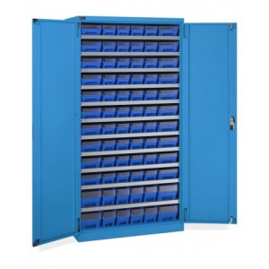 Armadio con porte a battente con 72 contenitori RK Box Air con divisori e frontailni, L1023 x P555 x H2000 mm, blu