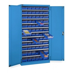 Armadio con porte a battente con 72 contenitori RK Box Air con divisori e frontailni, L1023 x P555 x H2000 mm, blu