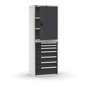 Armadio portautensili con porte a 7 cassetti, 3 piani regolabili, L714 x P573 x H2000 mm