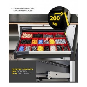 Armadio portautensili con porte a 7 cassetti, 3 piani regolabili, L714 x P573 x H2000 mm