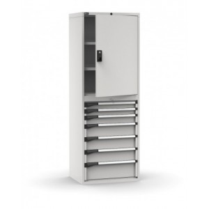 Armadio portautensili con porte a 7 cassetti, 3 piani regolabili, L714 x P573 x H2000 mm