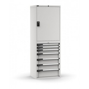 Armadio portautensili con porte a 7 cassetti, 3 piani regolabili, L714 x P573 x H2000 mm