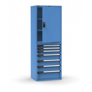 Armadio portautensili con porte a 7 cassetti, 3 piani regolabili, L714 x P573 x H2000 mm