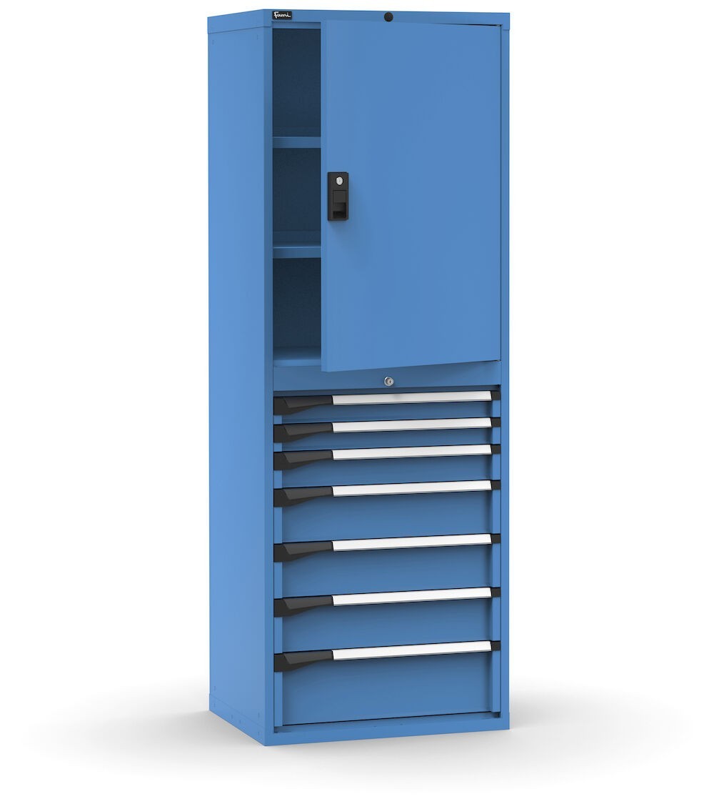 Armadio portautensili con porte a 7 cassetti, 3 piani regolabili, L714 x P573 x H2000 mm