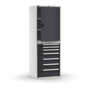 Armadio portautensili con porte, 7 cassetti e 3 piani regolabili, L714 x P726 x H12000 mm