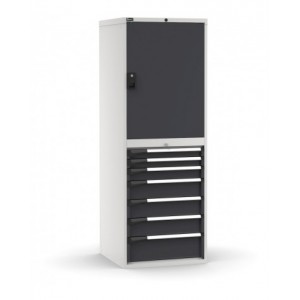 Armadio portautensili con porte, 7 cassetti e 3 piani regolabili, L714 x P726 x H12000 mm