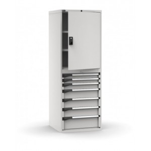 Armadio portautensili con porte, 7 cassetti e 3 piani regolabili, L714 x P726 x H12000 mm