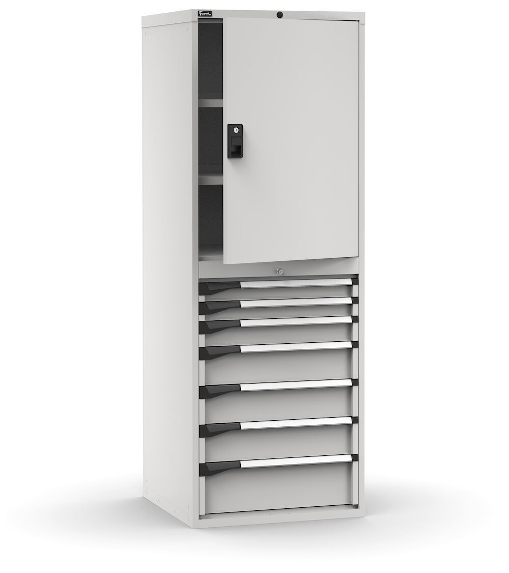 Armadio portautensili con porte, 7 cassetti e 3 piani regolabili, L714 x P726 x H12000 mm