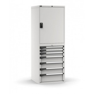 Armadio portautensili con porte, 7 cassetti e 3 piani regolabili, L714 x P726 x H12000 mm