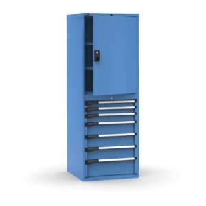 Armadio portautensili con porte, 7 cassetti e 3 piani regolabili, L714 x P726 x H12000 mm