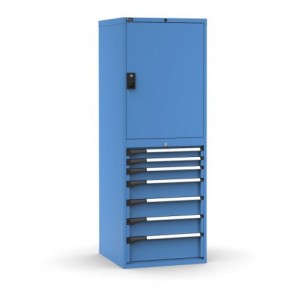 Armadio portautensili con porte, 7 cassetti e 3 piani regolabili, L714 x P726 x H12000 mm